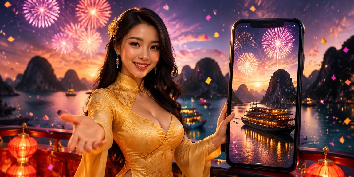 Người chơi nạp tiền nhận bonus tại vịnh Hạ Long với áo dài truyền thống